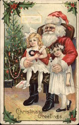 Christmas Greetings with Santa and Children Postcard