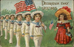 Decoration Day Greetings with Flag & Children Postcard