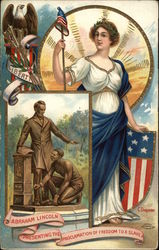 Abraham Lincoln. Presenting the Proclamation of Freedom to a slave Postcard