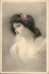 Portrait of Young Woman with White Dress Postcard