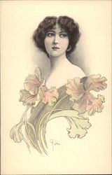 Mon Idéal. Pretty Woman with Irises Postcard