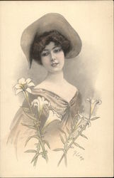 Portrait of Woman with Easter Lilies Postcard