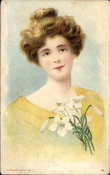 Woman in Yellow Dress with Lilies Postcard