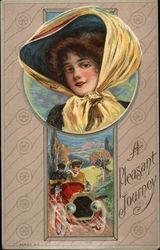 A Pleasant Journey with Woman in Bonnet Postcard