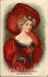Woman in Red Dress and Large Hat Postcard