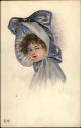 Woman Wearing a Blue Hat Postcard