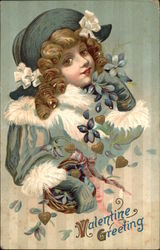 Valentine Greeting with Girl in Blue Postcard