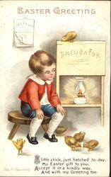 Easter Greeting with Boy & Chicks Postcard