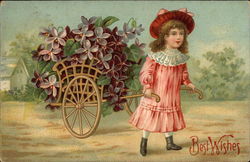 Best Wishes with Flowers and Child Postcard