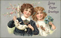 Loving Easter Greetings with Bunnies & Children With Children Postcard Postcard