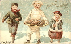 New Year Greeting with Baker & Children Postcard Postcard