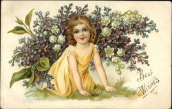 Best Wishes with Flowers and Child Postcard