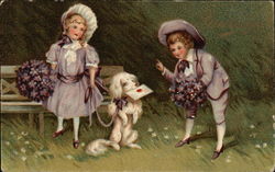Children with Dog and Love Letter Postcard