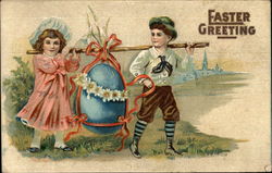 Easter Greeting with Children & Egg Postcard Postcard