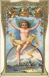 A Happy New Year with Cherub & Bells Angels & Cherubs Postcard Postcard
