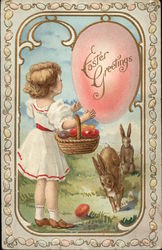 Easter Greetings with Child and Bunnies Easter Greetings with Child and Bunnies