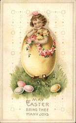 May Easter Bring Thee Many Joys With Children Postcard Postcard