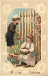 A Happy Easter with Children and Eggs Postcard