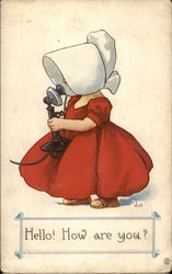 Girl in Bonnet Talking on Phone Postcard