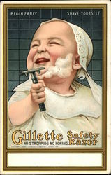 Begin Early, Shave Yourself, Gillette Safety Razor, No Stropping No Honing Advertising Postcard Postcard