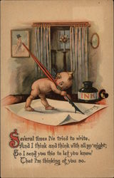Thinking of You with Cherub Writing Note Postcard