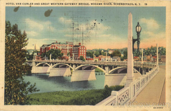 Hotel Van Curler And Great Western Gateway Bridge, Mohawk River Schenectady New York