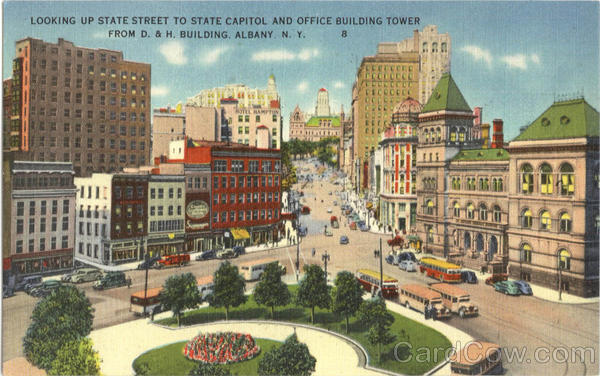 Looking Up State Street To State Capitol And Office Building Tower, D. & H. Building Albany New York