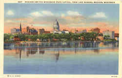 Madison And The Wisconsin State Capitol, Lake Monona Postcard Postcard