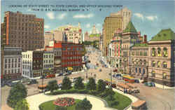 Looking Up State Street To State Capitol And Office Building Tower, D. & H. Building Postcard
