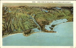 Aero View of City and Vicinity San Diego, CA Postcard Postcard