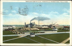 Bird's Eye View of M. & O. Paper Mills International Falls, MN Postcard Postcard