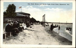 Lake Front Park - New Bath House and Beach Hammond, IN Postcard Postcard
