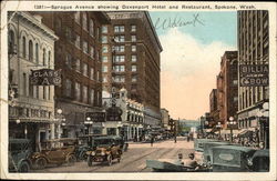 Sprague Avenue showing Davenport Hotel and Restaurant Spokane, WA Postcard Postcard
