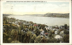 Bird's Eye View of Town and Seneca Lake Postcard