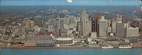 Aerial View of Detroit's Civic Center and Skyline Michigan