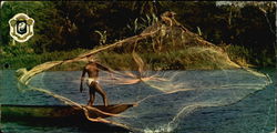 Fisherman with Net Large Format Postcard