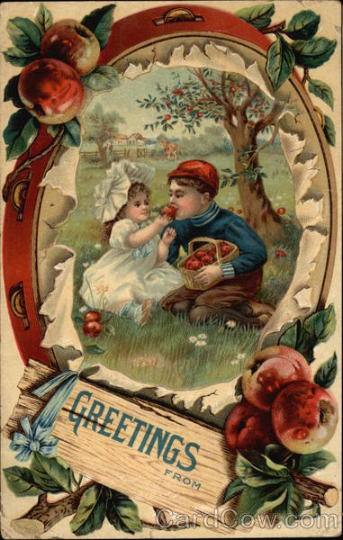 Greetings with Children & Apple Tree