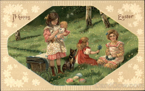 A Happy Easter with Children, Flowers & Eggs