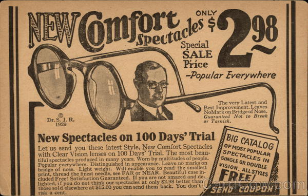 New Comfort Spectacles Only $2.98 Advertising