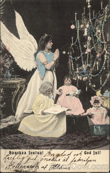 Merry Christmas with Angel, Children & Tree