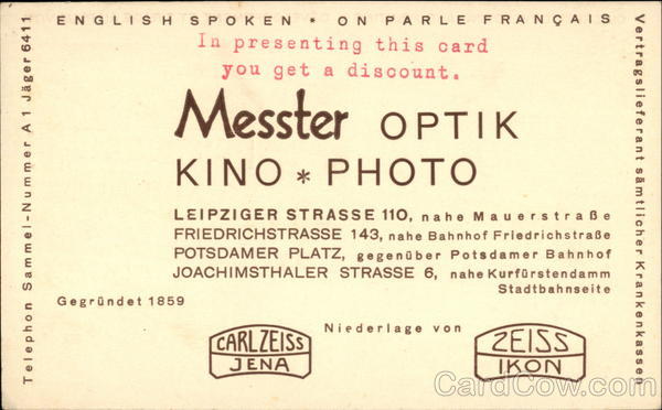 Messter Optik Kino Photo, Germany Advertising