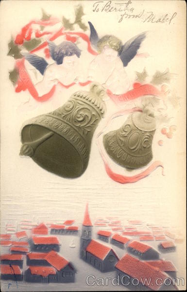 Christmas Bells & Angels over Town Scene