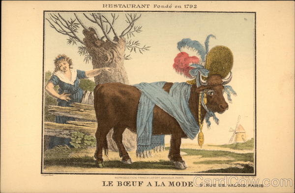 Le Boeuf a la Mode, 8, Rue de Valois, Paris Advertising