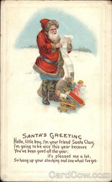 Santa's Greeting to a Little Boy Santa Claus