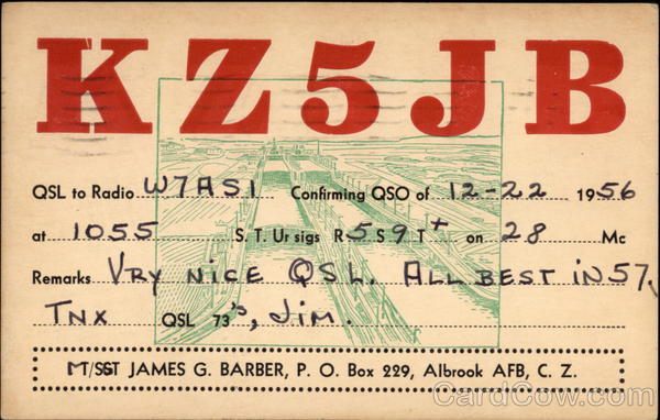 KZ5JB - 1956 Albrook Air Force Base Canal Zone QSL & Ham Radio
