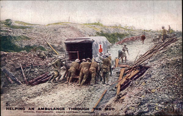 Helping an Ambulance Through the Mud Military