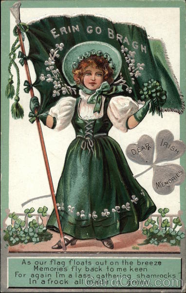 Erin Go Bragh with Girl, Flag, & Clover St. Patrick's Day