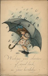 Birthday Wishes with Girl holding Umbrella Postcard Postcard
