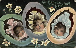 An Easter Greeting with Sunbonnet Babies in Eggs Postcard