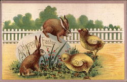A Happy Easter with Bunnies & Chicks Postcard 